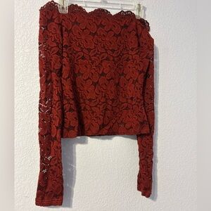 Elegant Lace Floral Top - Red